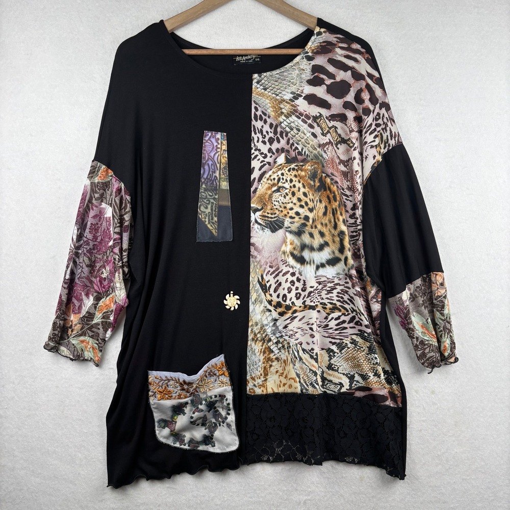 Lee Andersen Tunic Top Womens O/S Leopard Patchwork Art to Wear - Picture 2 of 9
